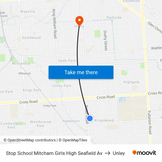 Stop School Mitcham Girls High Seafield Av to Unley map