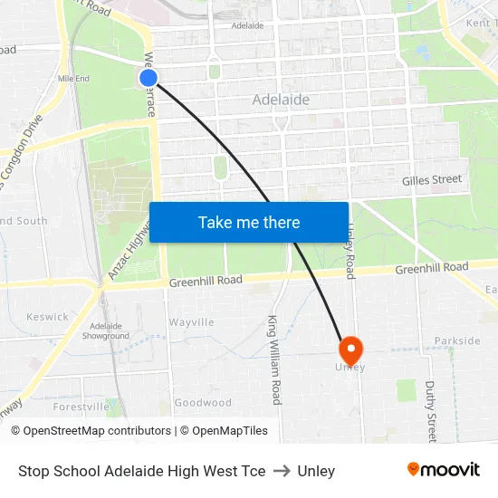 Stop School Adelaide High West Tce to Unley map