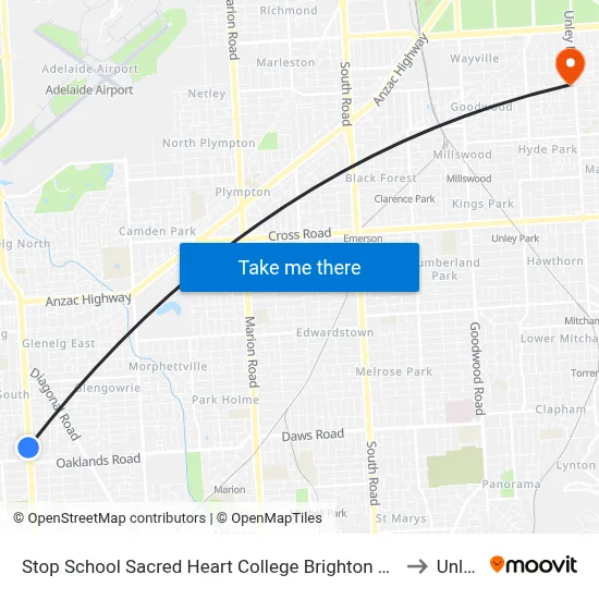 Stop School Sacred Heart College Brighton Rd to Unley map