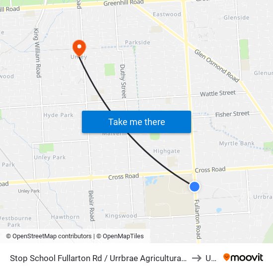 Stop School Fullarton Rd / Urrbrae Agricultural High School - West side to Unley map