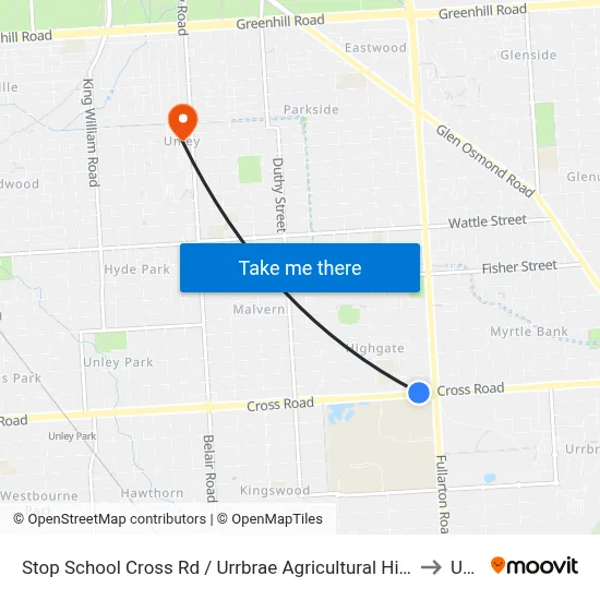 Stop School Cross Rd / Urrbrae Agricultural High School - North side to Unley map