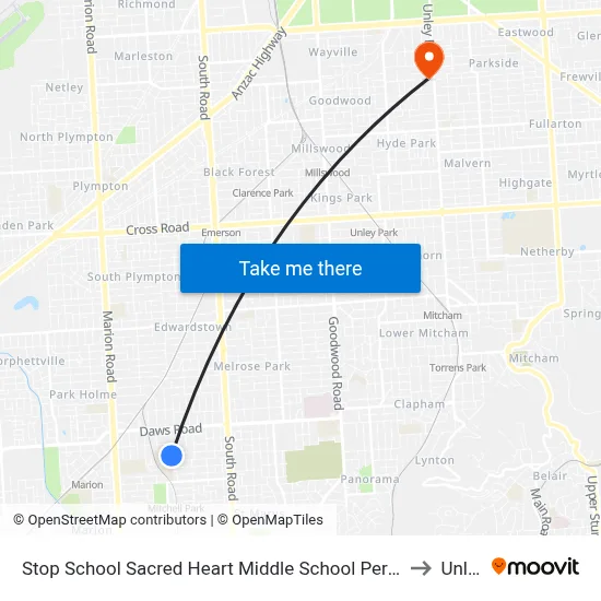 Stop School Sacred Heart Middle School Percy Av to Unley map