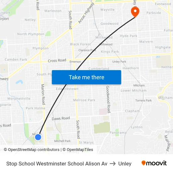 Stop School Westminster School Alison Av to Unley map