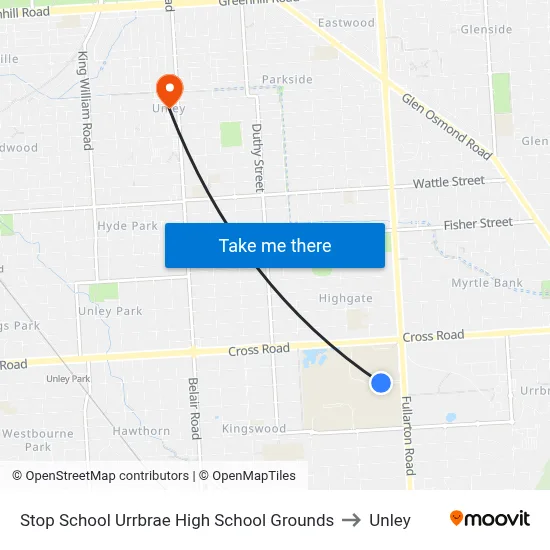 Stop School Urrbrae High School Grounds to Unley map