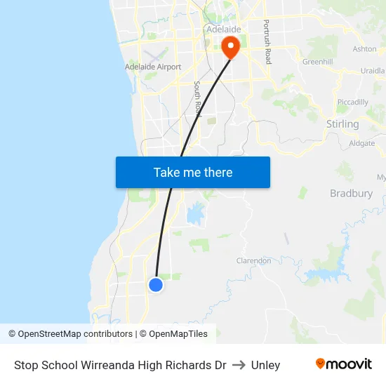 Stop School Wirreanda High Richards Dr to Unley map