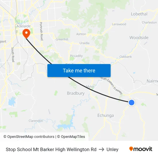 Stop School Mt Barker High Wellington Rd to Unley map