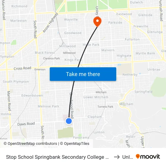 Stop School Springbank Secondary College Daws Rd to Unley map