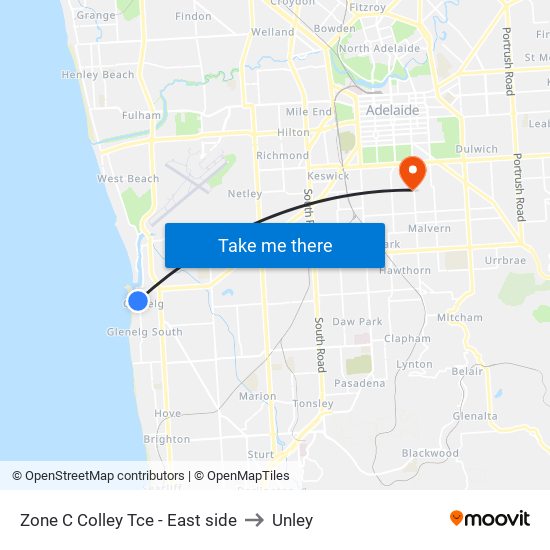 Zone C Colley Tce - East side to Unley map