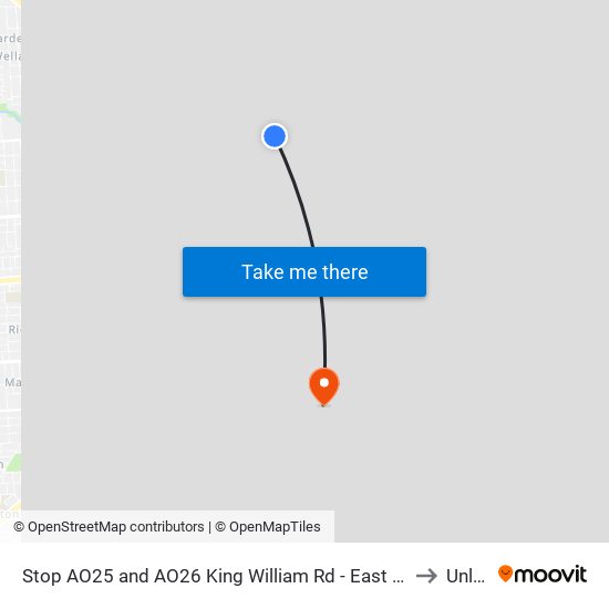 Stop AO25 and AO26 King William Rd - East side to Unley map