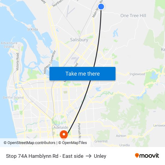 Stop 74A Hamblynn Rd - East side to Unley map