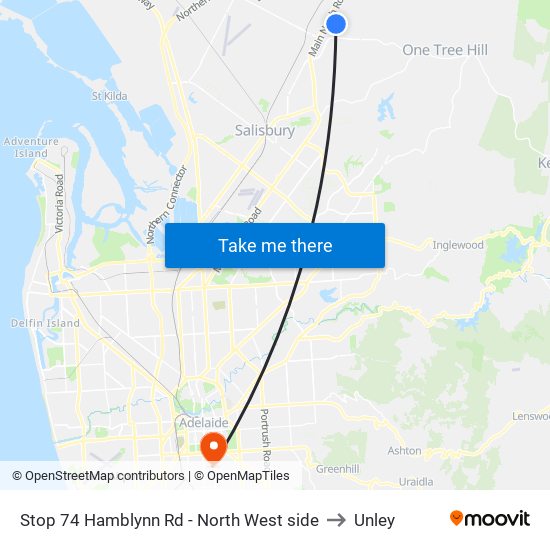 Stop 74 Hamblynn Rd - North West side to Unley map