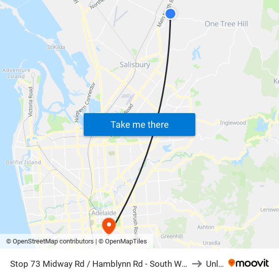Stop 73 Midway Rd / Hamblynn Rd - South West side to Unley map