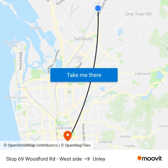 Stop 69 Woodford Rd - West side to Unley map