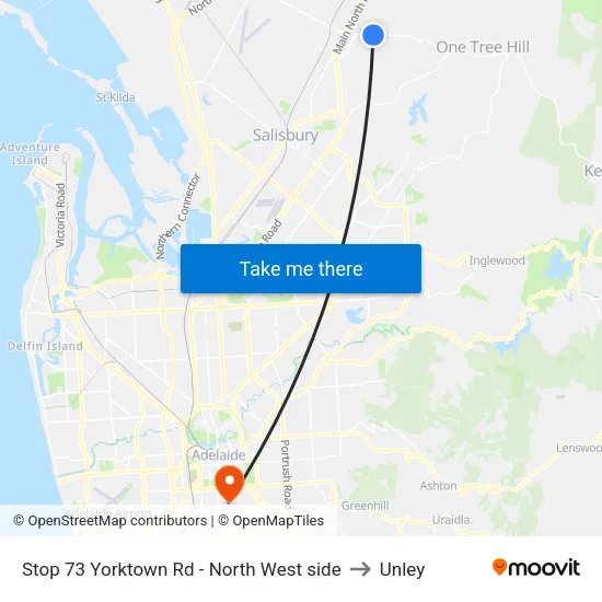 Stop 73 Yorktown Rd - North West side to Unley map