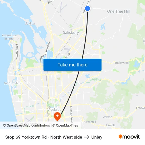 Stop 69 Yorktown Rd - North West side to Unley map