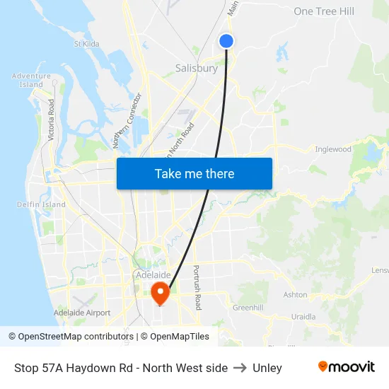 Stop 57A Haydown Rd - North West side to Unley map