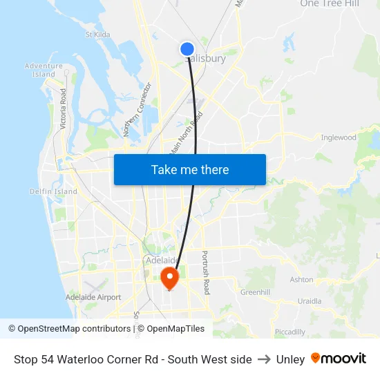 Stop 54 Waterloo Corner Rd - South West side to Unley map