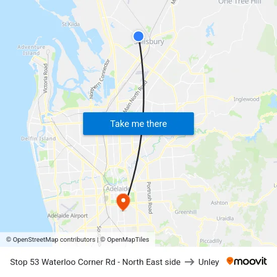 Stop 53 Waterloo Corner Rd - North East side to Unley map
