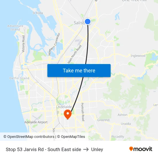 Stop 53 Jarvis Rd - South East side to Unley map