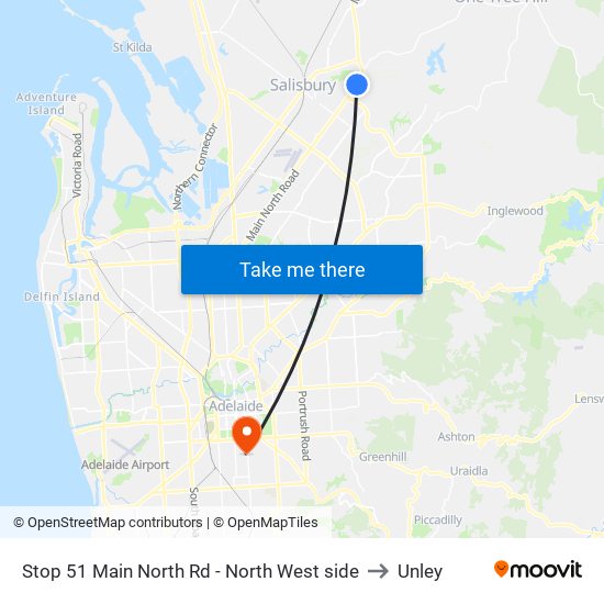 Stop 51 Main North Rd - North West side to Unley map