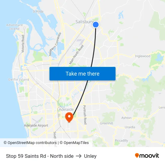 Stop 59 Saints Rd - North side to Unley map