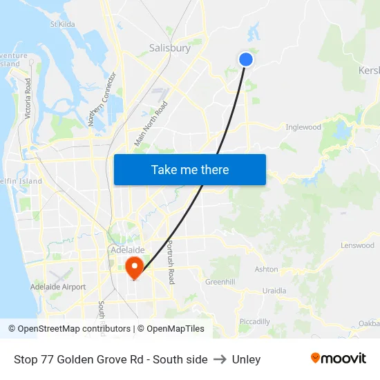 Stop 77 Golden Grove Rd - South side to Unley map