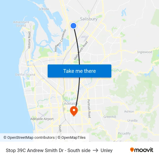 Stop 39C Andrew Smith Dr - South side to Unley map