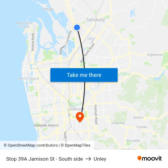 Stop 39A Jamison St - South side to Unley map