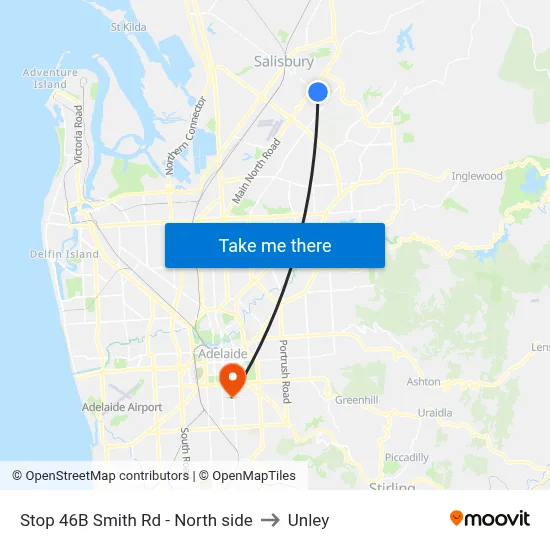 Stop 46B Smith Rd - North side to Unley map