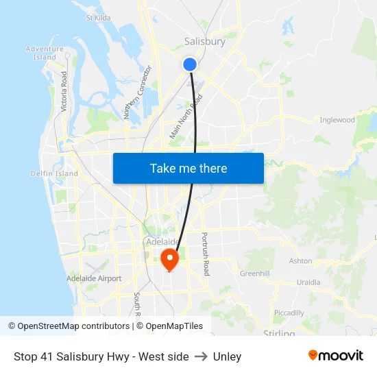 Stop 41 Salisbury Hwy - West side to Unley map
