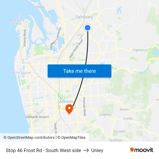 Stop 46 Frost Rd - South West side to Unley map