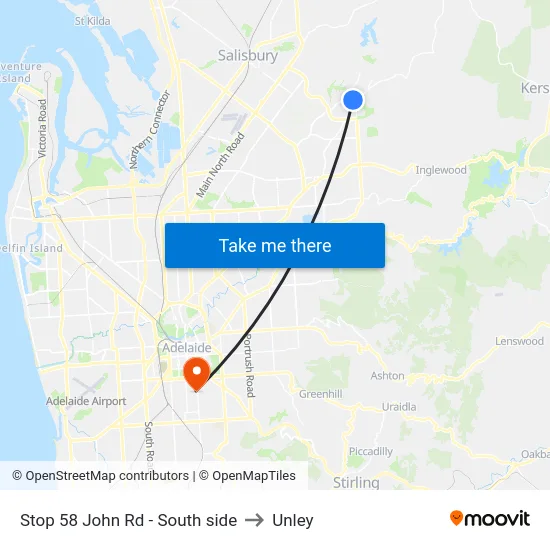 Stop 58 John Rd - South side to Unley map