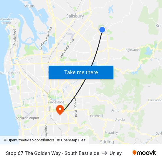 Stop 67 The Golden Way - South East side to Unley map