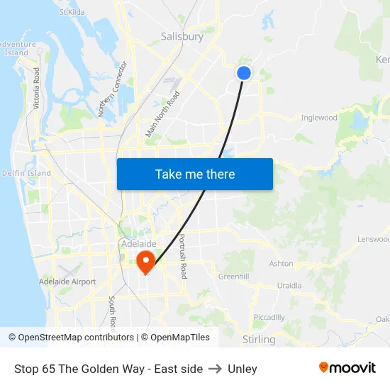 Stop 65 The Golden Way - East side to Unley map
