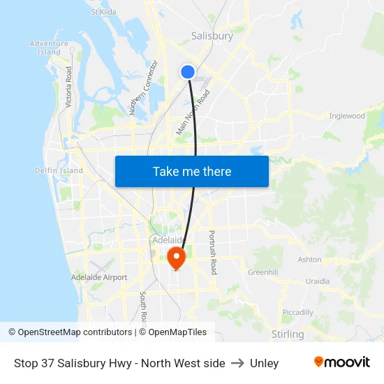 Stop 37 Salisbury Hwy - North West side to Unley map