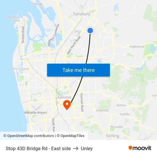 Stop 43D Bridge Rd - East side to Unley map