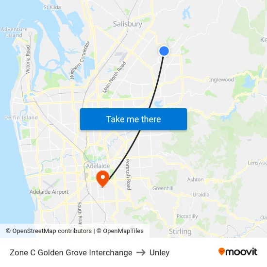 Zone C Golden Grove Interchange to Unley map