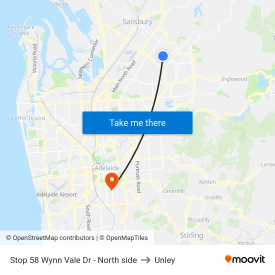 Stop 58 Wynn Vale Dr - North side to Unley map