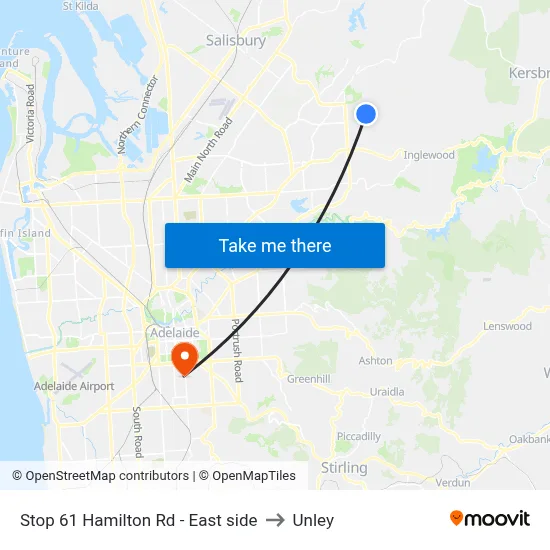 Stop 61 Hamilton Rd - East side to Unley map