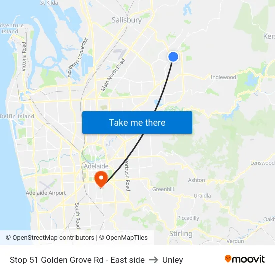 Stop 51 Golden Grove Rd - East side to Unley map