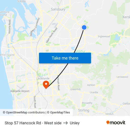 Stop 57 Hancock Rd - West side to Unley map