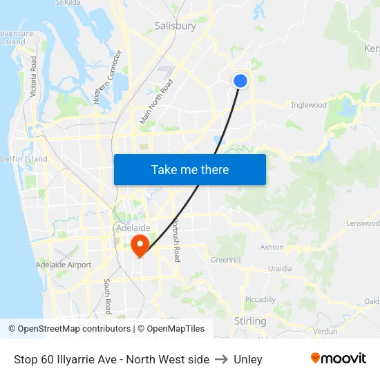 Stop 60 Illyarrie Ave - North West side to Unley map