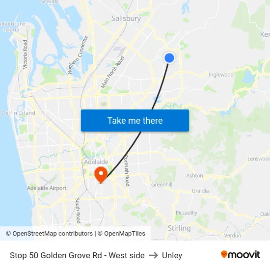 Stop 50 Golden Grove Rd - West side to Unley map