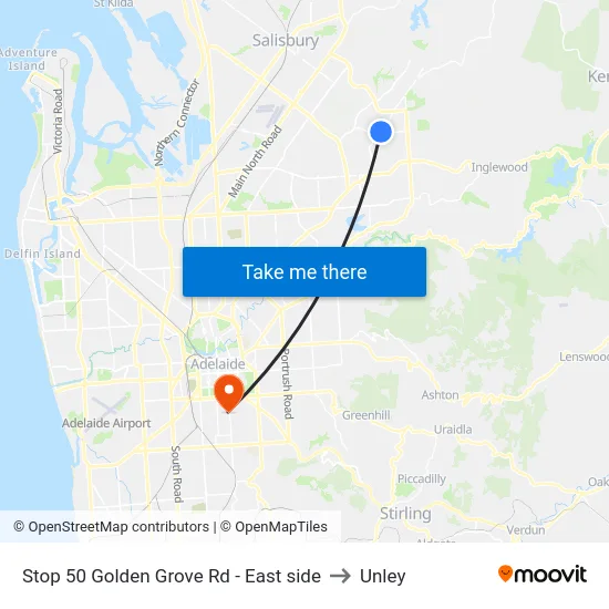 Stop 50 Golden Grove Rd - East side to Unley map