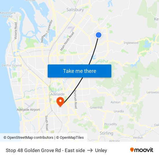 Stop 48 Golden Grove Rd - East side to Unley map