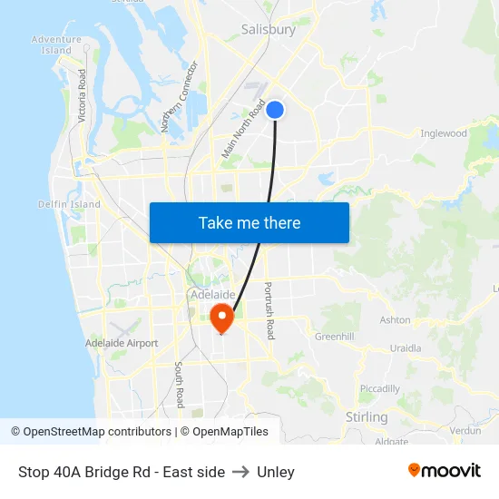 Stop 40A Bridge Rd - East side to Unley map