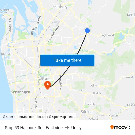 Stop 53 Hancock Rd - East side to Unley map