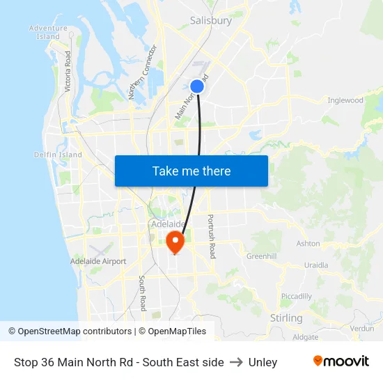 Stop 36 Main North Rd - South East side to Unley map