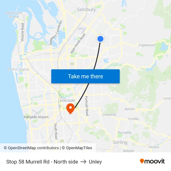 Stop 58 Murrell Rd - North side to Unley map