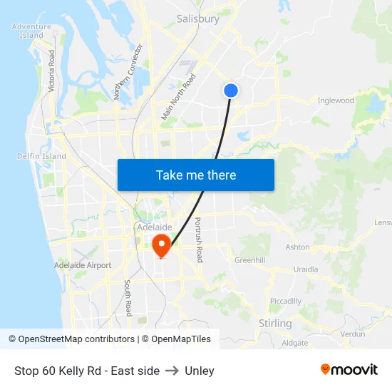 Stop 60 Kelly Rd - East side to Unley map